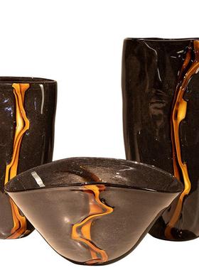 高插瓶级黑色橘水纹复古花器软ali-7262装摆感件花样板房现代装饰