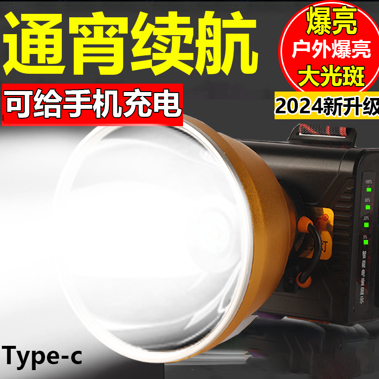 新款大功率头戴式头灯强光远射可充电防水超亮矿灯户外家用手电筒