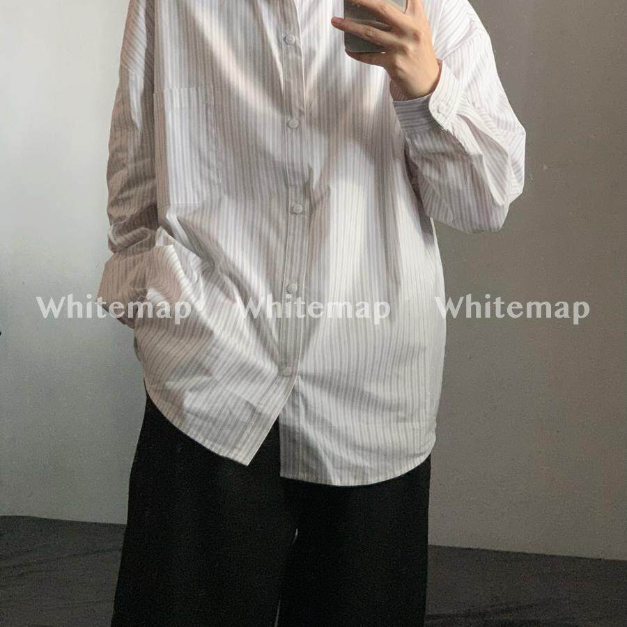 WM夏秋日系覆古条纹口袋质感衬衫男女潮牌基础简约休闲 长袖衬衫