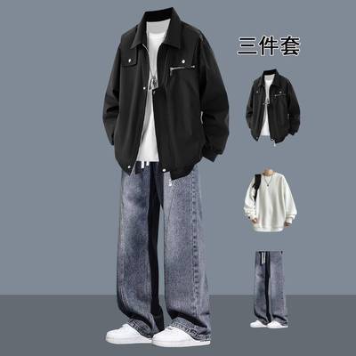 简约机能风工装外套男士美式高级感痞帅韩版休闲翻领夹克外衣男款