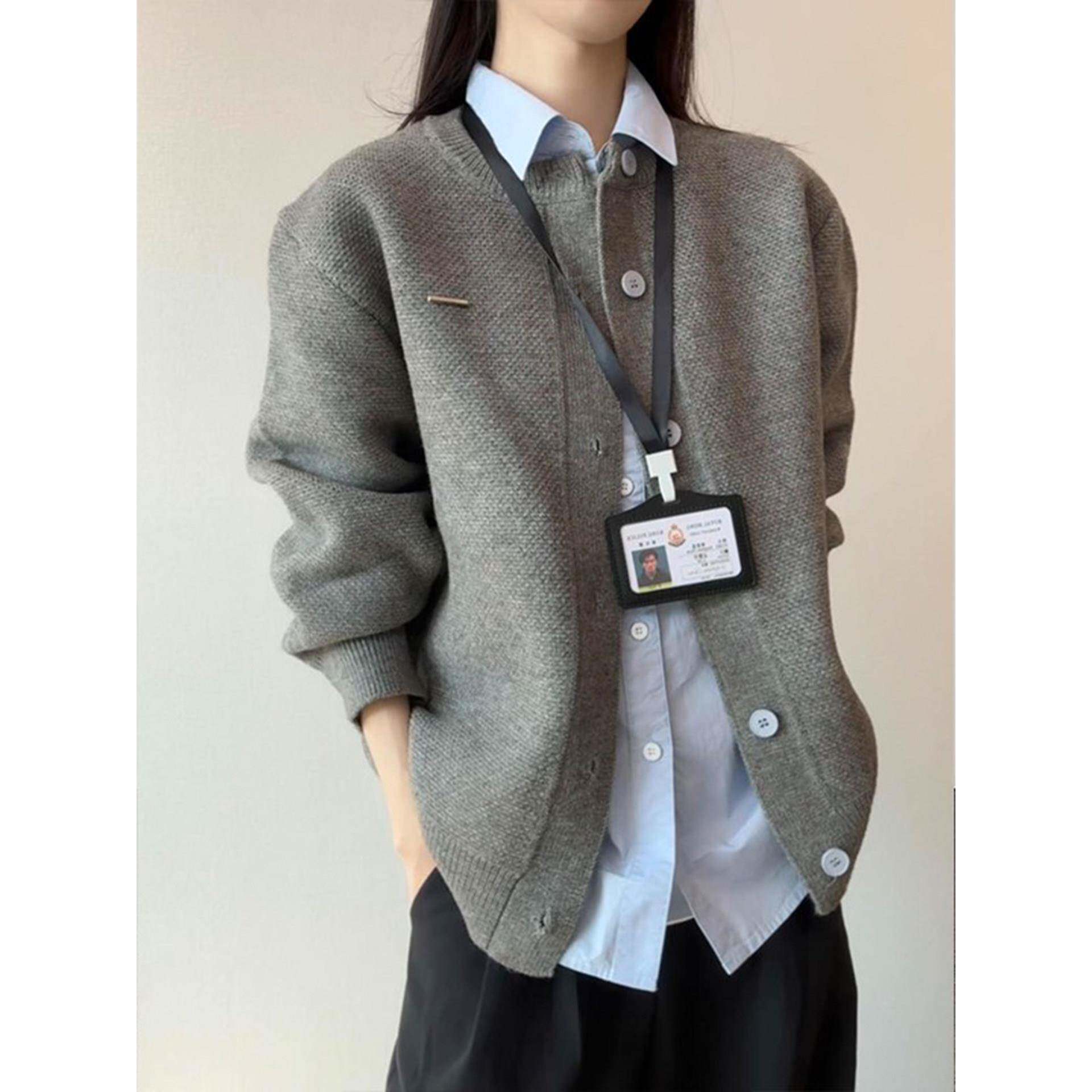 灰色针织开衫外套男生秋冬韩系穿搭慵懒风毛衣高级感美式覆古夹克