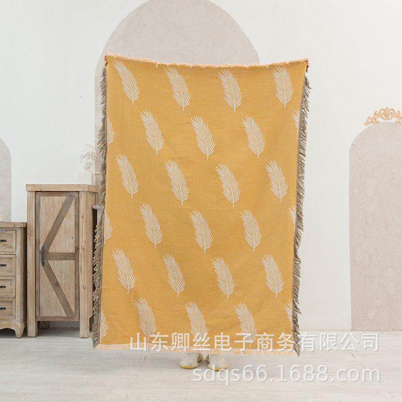 现简约树叶线毯全盖沙发巾跨境抢手露营毯ins沙发套