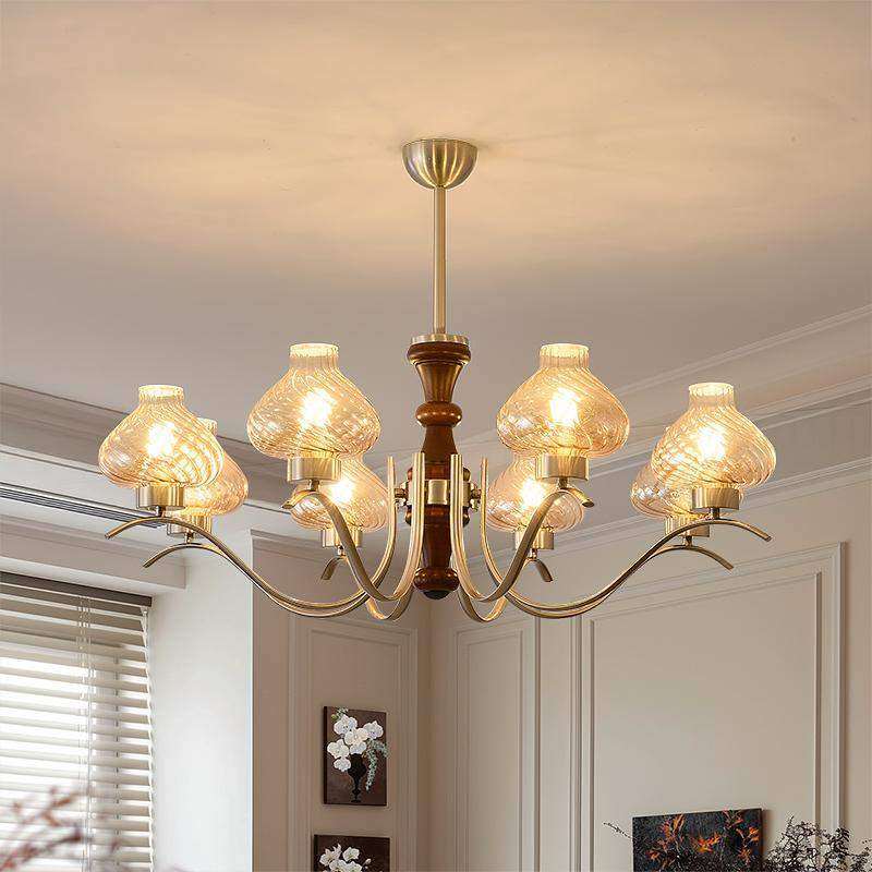 法式中古风客厅吊灯南洋风复古胡桃木色实木玻璃卧室餐厅护眼吊灯,3C数码配件,USB灯,淘宝优惠券,粉丝福利购,淘宝优惠卷