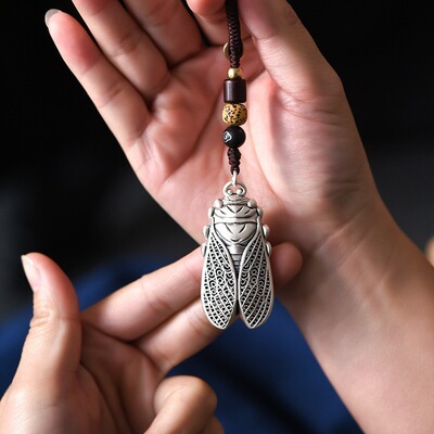 精工钥匙扣汽车挂件银包包手机挂饰中国风古风知了蝉吊坠