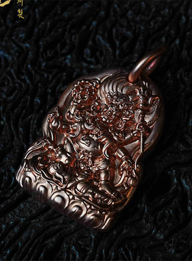 大黑天吊坠紫铜色精工精抛六臂大黑天侧挂藏传风格侧挂吊坠霸气