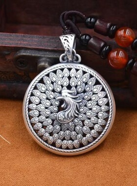 银饰年新款孔雀复古纯银吊坠长款项链女民族风气质国潮毛衣链潮