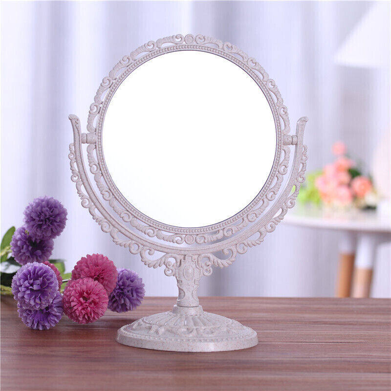 速发简约欧式复古镜台式化妆镜双面梳妆镜子便携公主化妆台镜大号