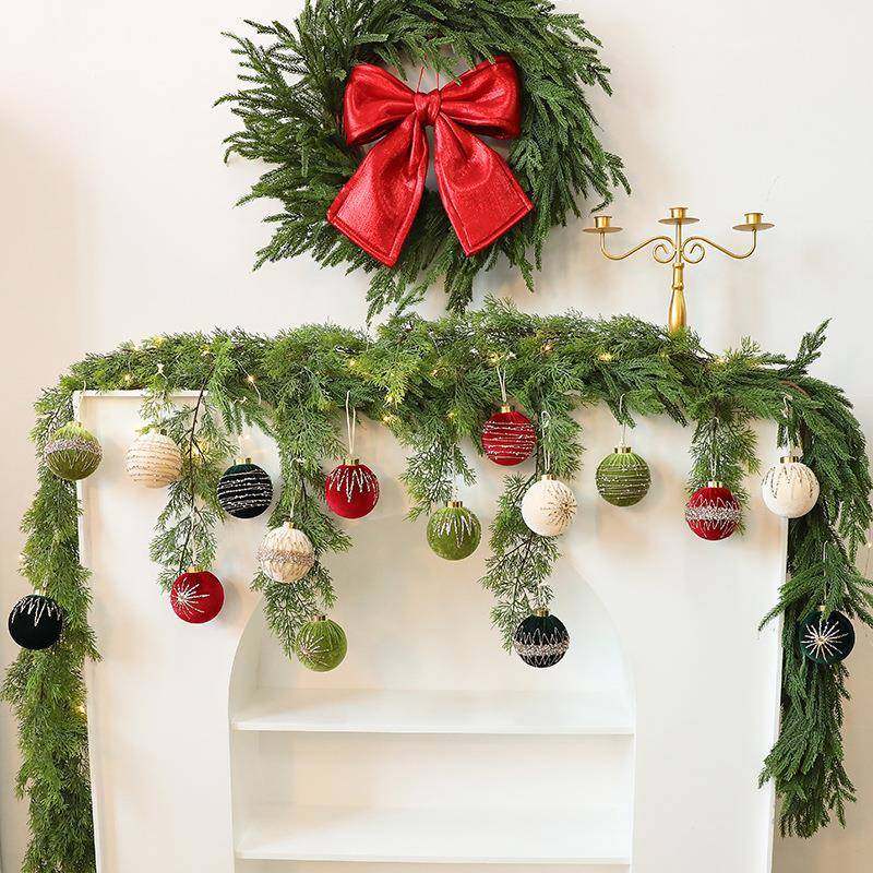 新款8CM/12PCS闪钻丝绒包布圣诞球挂饰诞圣诞装饰品橱窗挂件