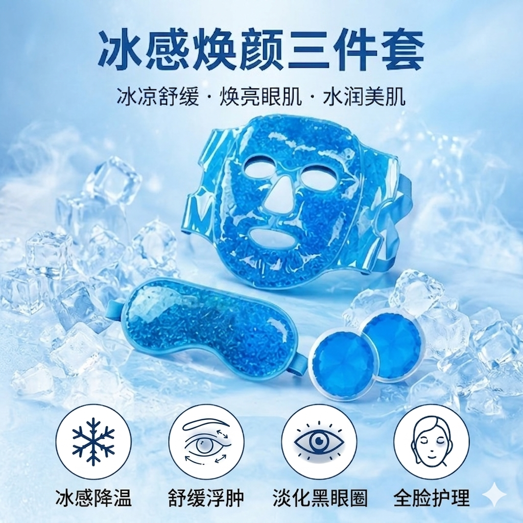 冷敷面罩脸部消肿冰敷舒缓面膜敷脸黑眼圈缓解眼罩三件套