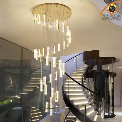楼梯灯长吊灯水轻奢IAF设计晶师别墅大厅挑空旋t楼梯间lof公寓转