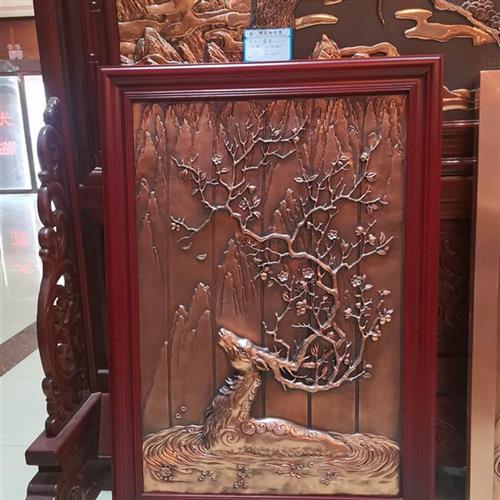 紫铜浮雕画新中式餐厅玄关挂画走廊立体装饰画电表箱竖版壁画麋鹿图片