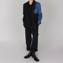 MYQ西服男士上衣m春季牛仔拼接小西装外套韩版高级感痞帅单西服