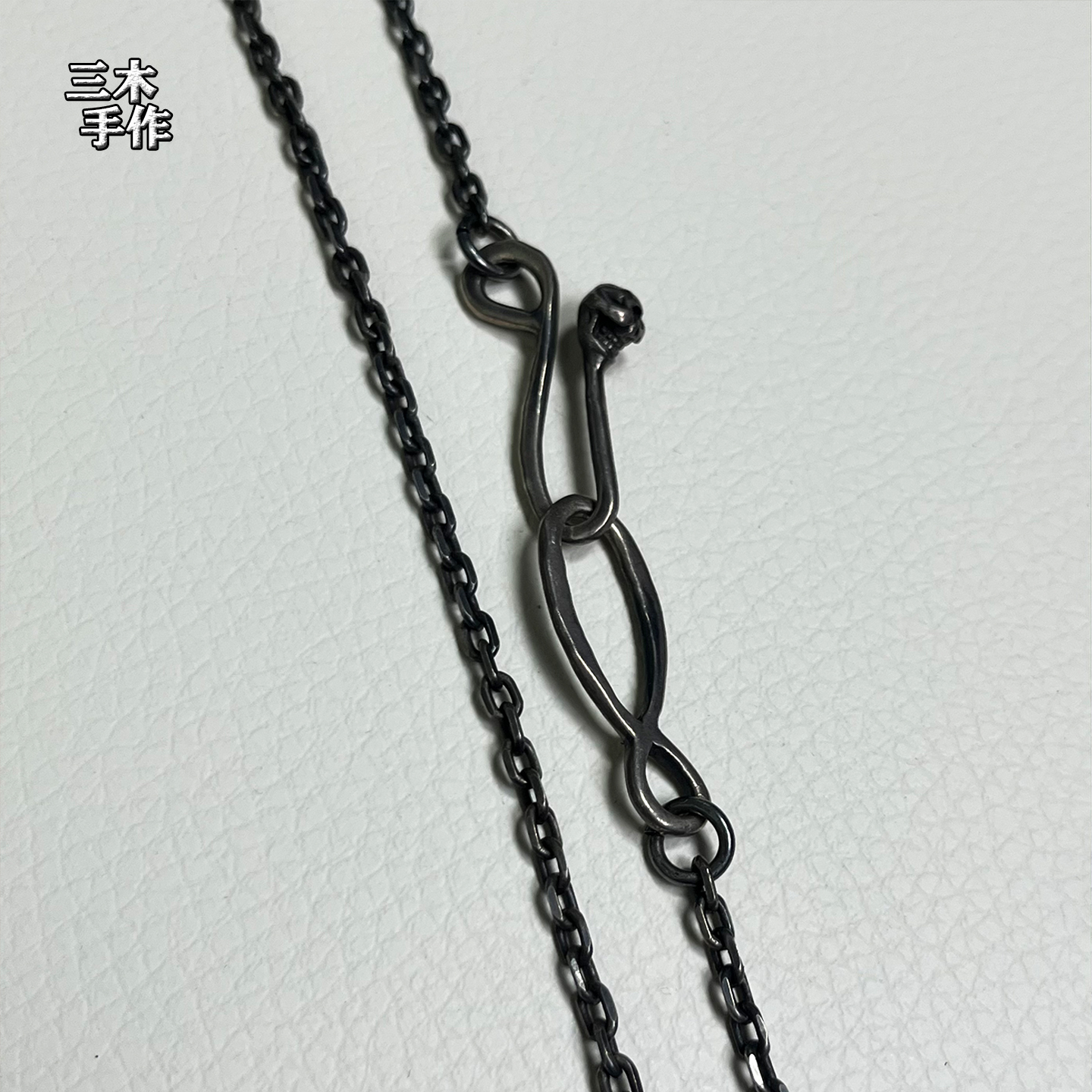 高山隆机车复古做旧素银项链个性