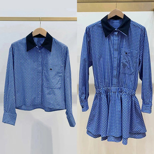 法式 收腰连衣裙25548 小众2025早秋INS时尚 闪闪烫钻格纹POLO领衬衫
