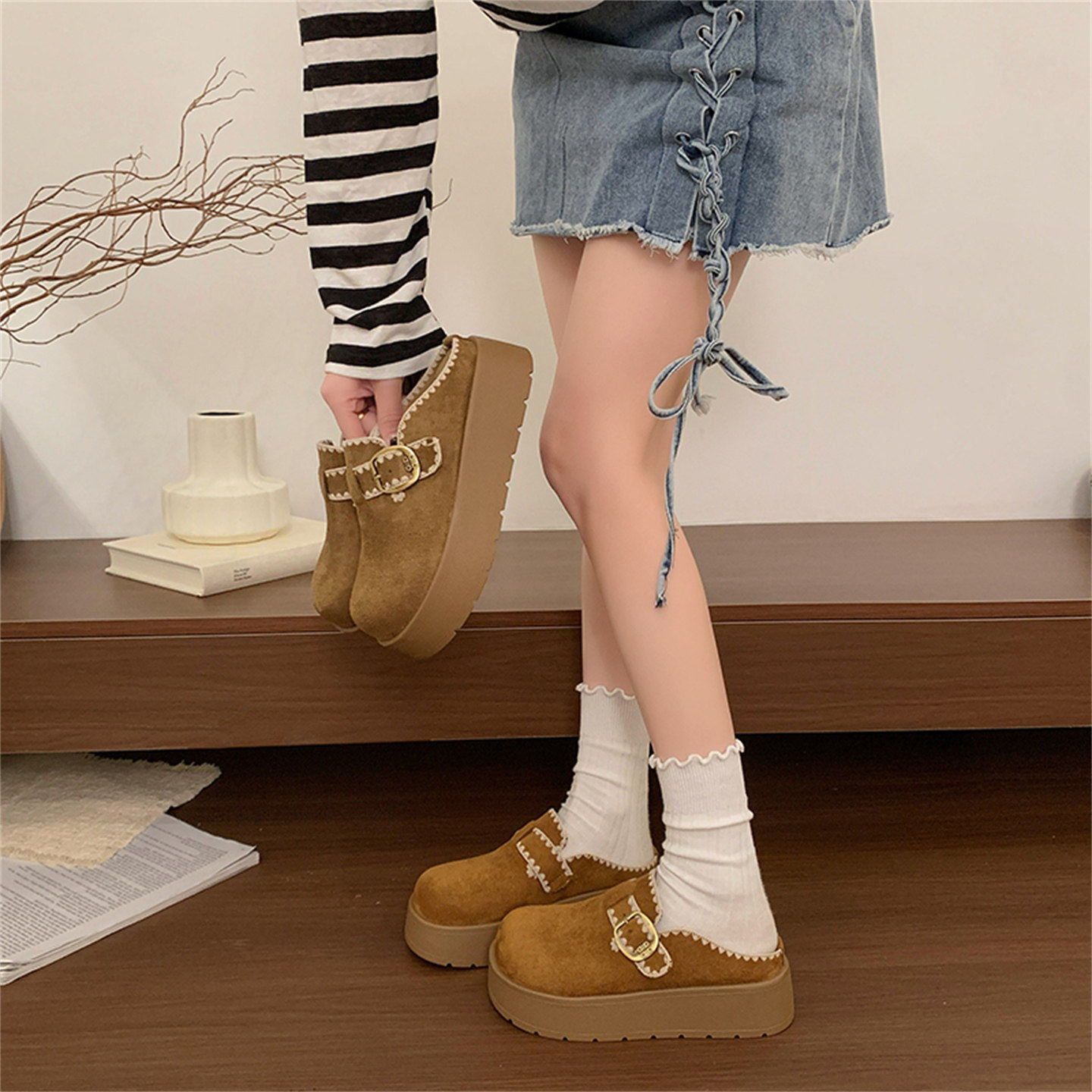 配裙子厚底勃肯鞋女2026春季新款时尚包头半拖鞋高级气质百搭拖鞋,女鞋,包头拖,淘宝优惠券,粉丝福利购,淘宝优惠卷