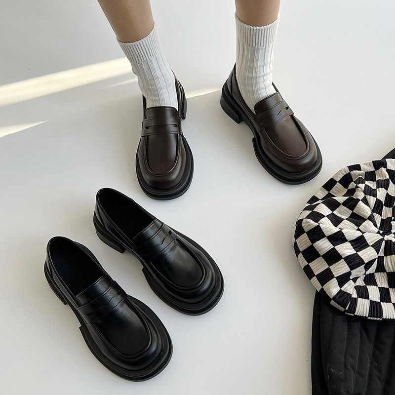气质厚底乐福鞋女2026年春季新款黑色一脚蹬小皮鞋复古学院风单鞋,女鞋,深口单鞋,淘宝优惠券,粉丝福利购,淘宝优惠卷