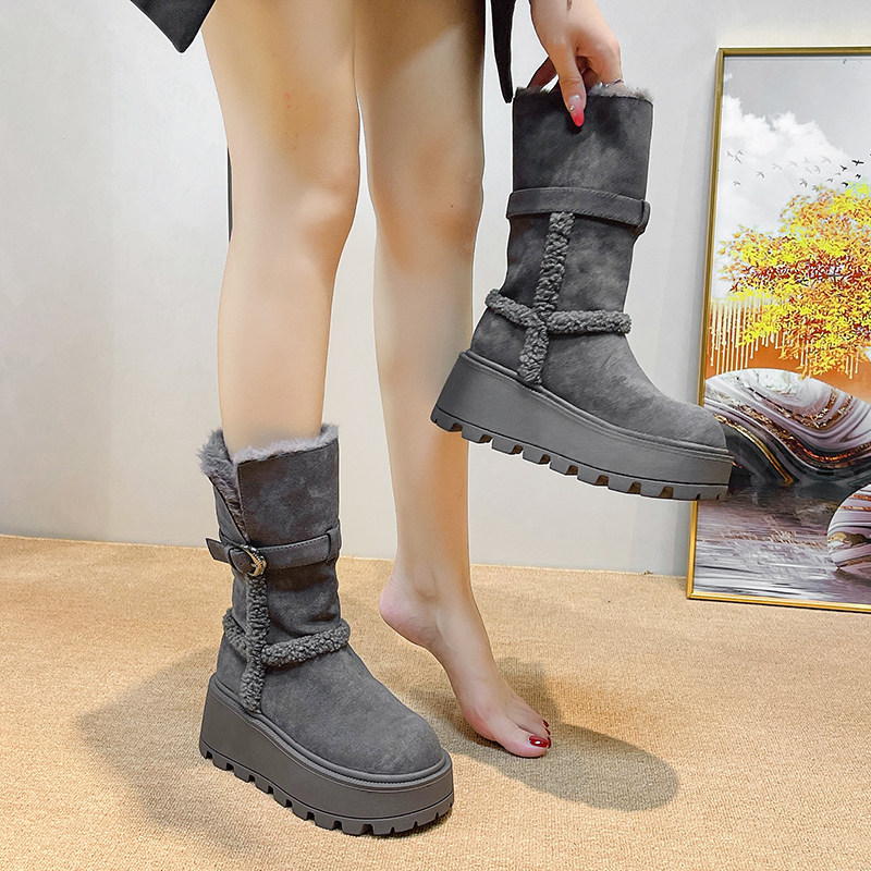 厚底增高雪地靴女2025秋季新款小个子加绒保暖短靴两穿时尚棉靴子,女鞋,时装靴,淘宝优惠券,粉丝福利购,淘宝优惠卷