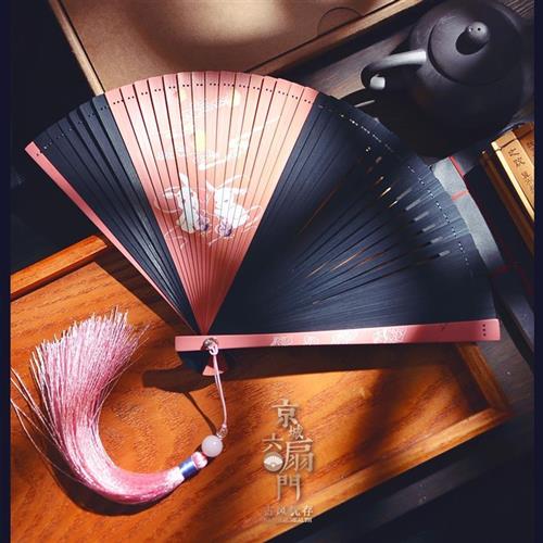 扇子全竹中国风龙古风女折扇手工红黑色小旗袍宫廷汉服夏季小迷你