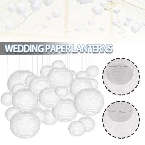 30Pcs Chinese Paper Lanterns DIY White Hanging Lanterns Ball