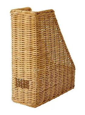 途米斯文件盒手工编织天然藤杂志架办公桌面收纳分类整理美观