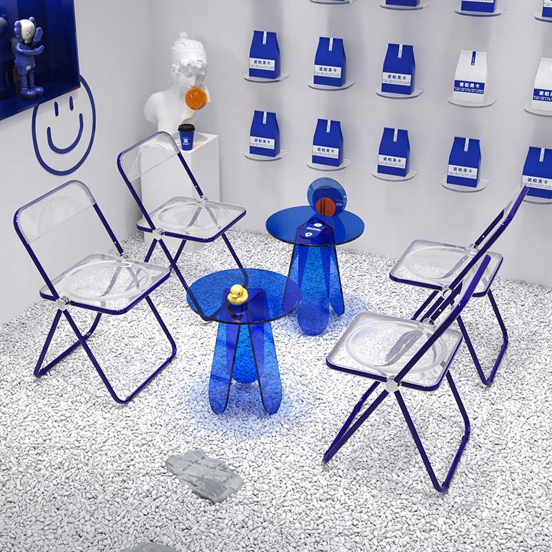 工业风克莱因蓝桌椅子套装网红饮品店时尚创意茶几咖啡厅一桌两椅