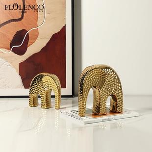 现代轻奢抽象金色圆点象陶瓷小摆件客厅酒柜儿童房设计感软装饰品