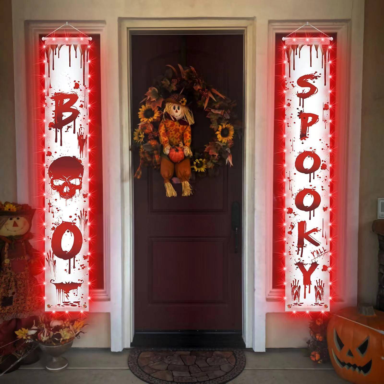 跨境亚马逊新款LED发光灯带万圣节对联横幅挂旗门帘室内可设计