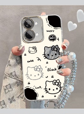 适用一加Ace2V手机壳1加AEC2V保护套OPPO新款OPPOAce可爱0PP0十1+AC2V2羽纱闪粉ACEV全包防摔ACV女生黑白kt猫