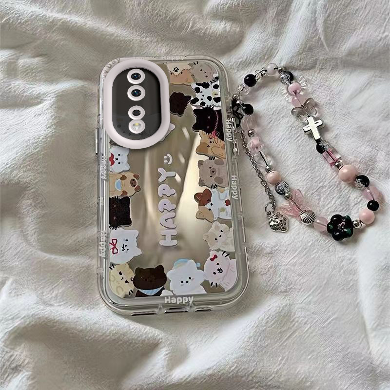 适用荣耀80手机壳华为HONOR80Pro保护套H0N0R80Pr0新款化妆镜面全包防摔八十专用八零曲屏版可爱男女小猫小狗