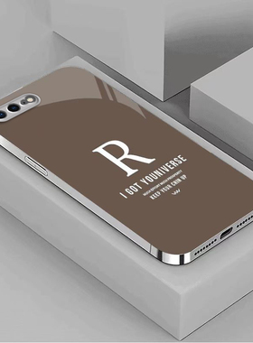 适用苹果6/7/8plus手机壳女款iPhonexr新款苹果1615/14/1312/11promax高级xs全包防摔6s简约6/7p8p玻璃R字母