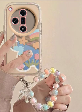 适用于oppofindx7/x8pro手机壳新款ultra镜面opofindx5全包防摔findx3pro高级感女带挂绳por网红爆款潮花朵熊