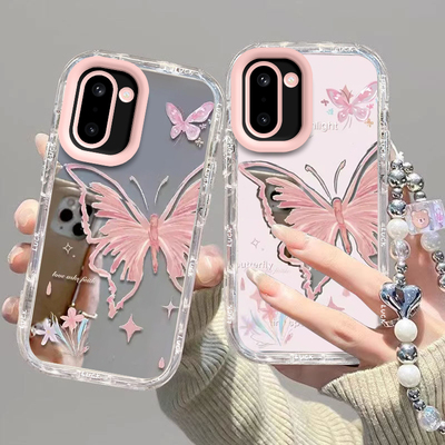 适用一加Ace6T手机壳1加Aec6T保护套PLR110新款OPPO化妆镜面镜头全包防摔1+AC6T专用外壳OPPOAce男女粉色蝴蝶