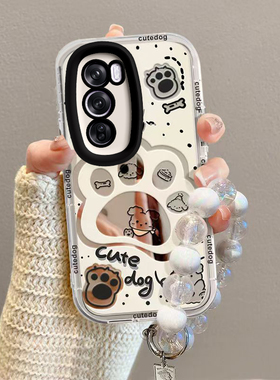 适用于opporeno12/11pro手机壳reno10女新款reno7全包防摔reno8/9pro+十reno6/5k镜面opreno4se3元气版狗爪印