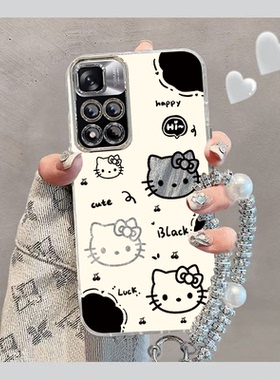 适用红米Note11Pro手机壳小米RedmiNote115G114G保护套4G+5G十RED新款可爱Redmi羽纱全包防摔not女生黑白kt猫