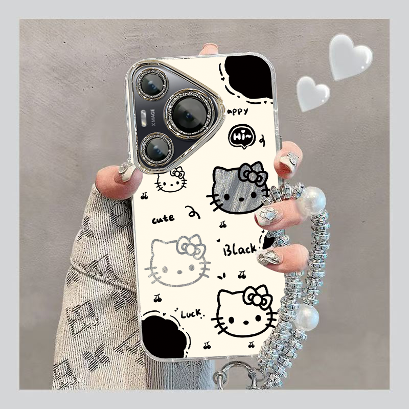 适用华为Pura70手机壳p70Pro保护套HUAWEIP七零新款可爱pura70ultra羽纱闪粉Por全包防摔高级感女生黑白kt猫