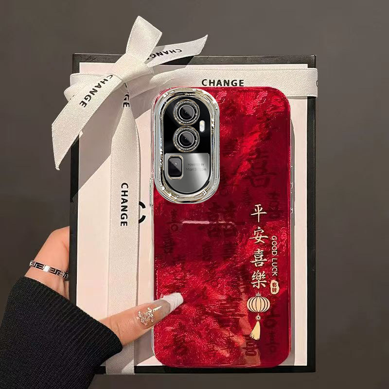 新年平安喜乐OPPORENO10PRO+手机壳新款诸事皆顺PHU110保护套男女高级感春节红色外壳镜头全包防摔过年喜庆