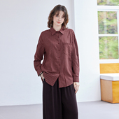 百搭衬衫 纳纹25秋季 女 翻领撞色休闲开衫 上衣气质时尚 秋款 条纹衬衫