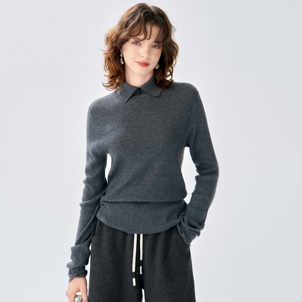 2025冬款纯色翻领条纹套头毛衣上衣修身显瘦百搭针织衫女,女装/女士精品,毛针织衫,淘宝优惠券,粉丝福利购,淘宝优惠卷