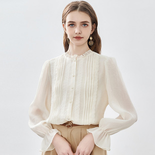 女 衬衫 2025秋款 纯色花边领设计感雪纺上衣高级感轻奢百搭长袖