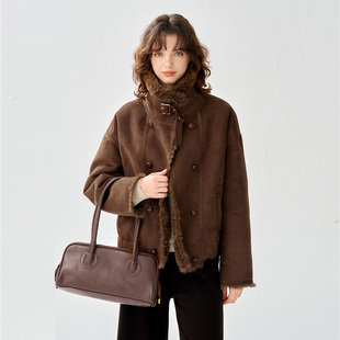 2025冬款麂皮绒仿皮毛一体保暖上衣气质复古百搭外套女