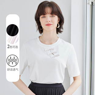 纳纹2025夏季新款新中式教师风盘扣短袖时尚百搭T恤女色上衣女