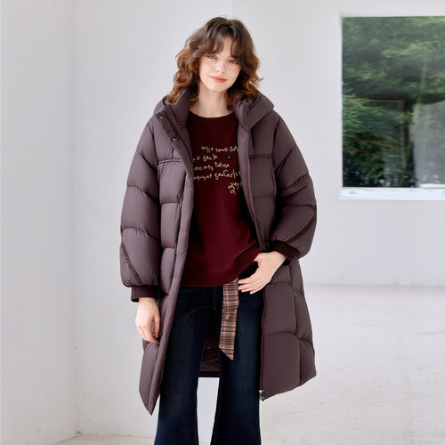 【90鸭绒】25冬装气质保暖羽绒外套时尚连帽中长款羽绒服女