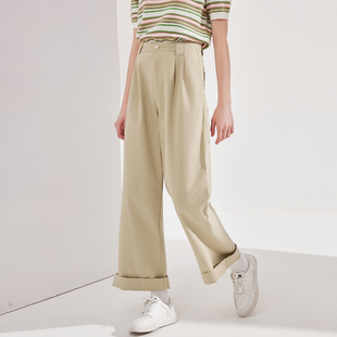 纳纹2025夏季新款纯色简约直筒阔腿裤休闲宽松时尚百搭休闲裤女