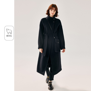 纳纹【送包包】25秋冬款立领气质保暖外套中长款休闲双面呢大衣女