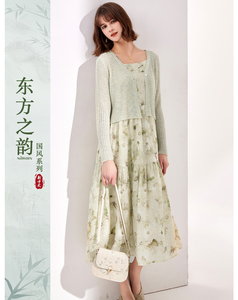 纳纹2025夏季新款东方新中式国风水墨印花设计时尚吊带连衣裙套装
