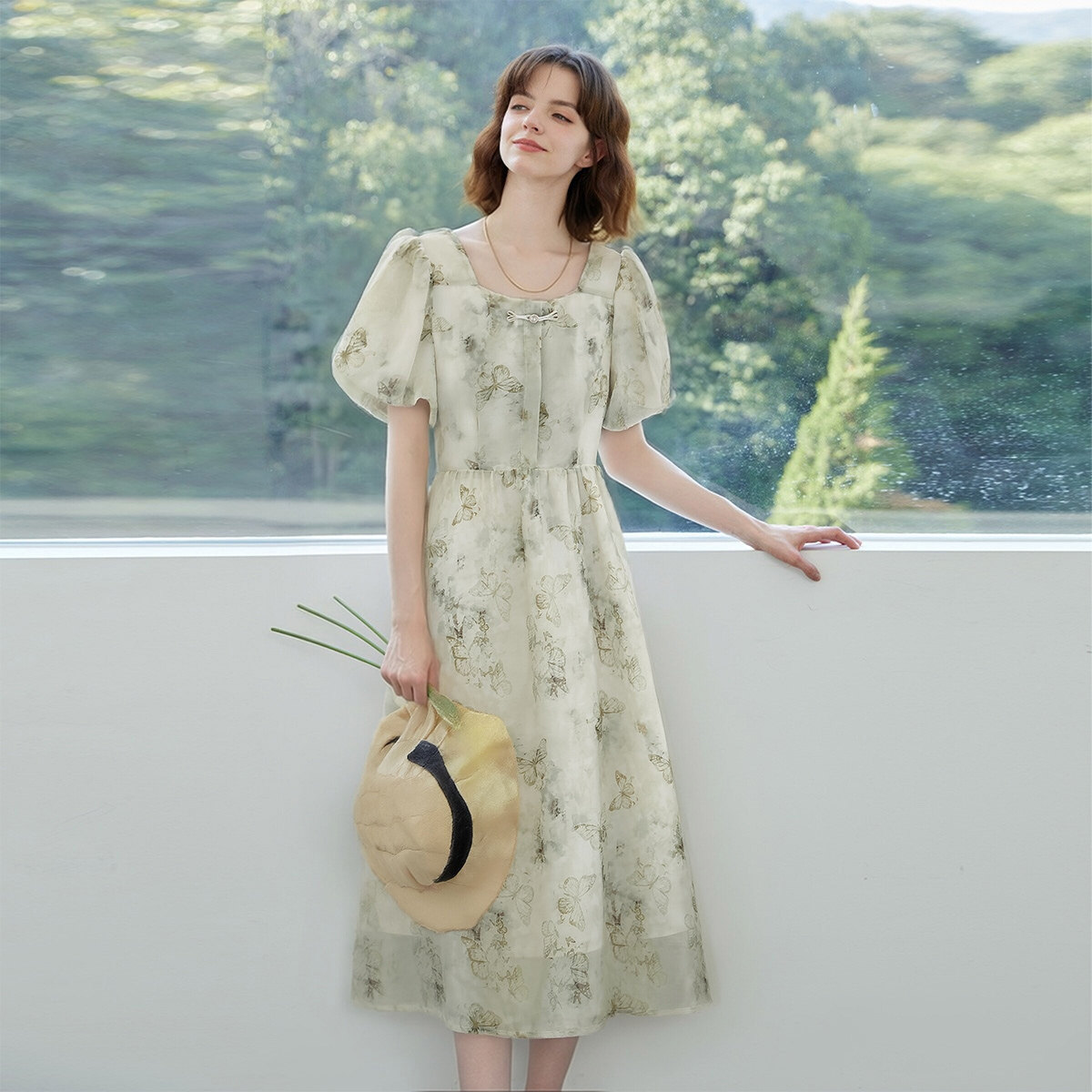 【东方之韵系列】26夏款水墨印花中长裙气质雪纺新中式连衣裙女