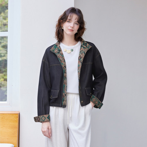 2026春款立领复古工装牛仔开衫上衣设计感休闲百搭外套女