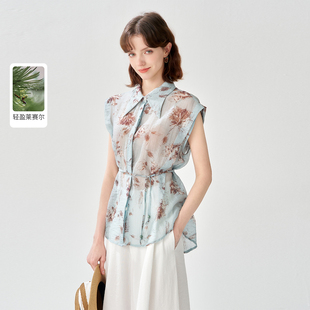 【天丝系列】25夏款高级感印花无袖开衫上衣时尚百搭衬衫女