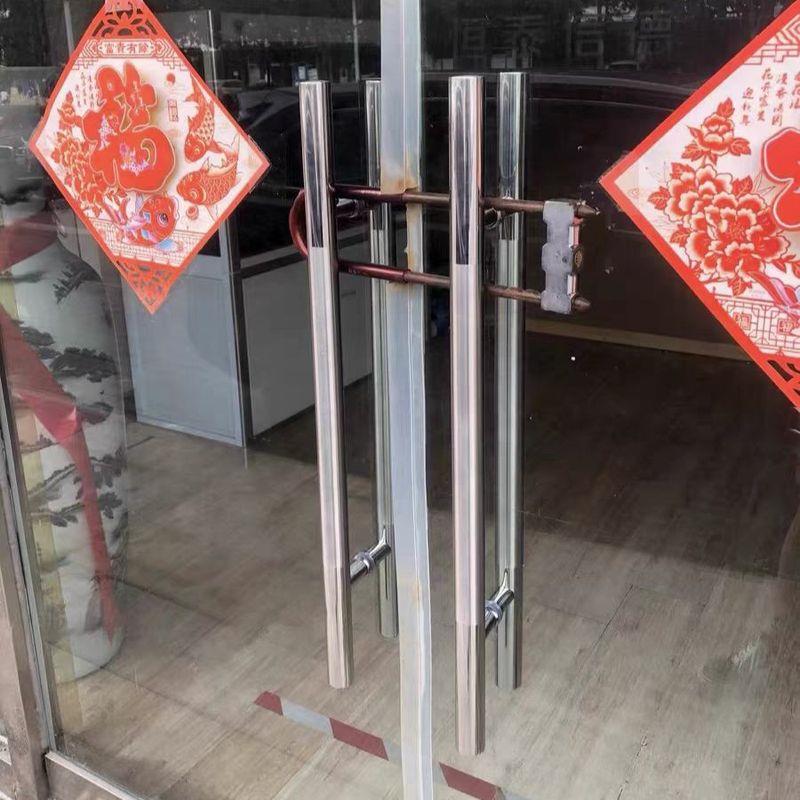 把手孔距无框对装拉手推拉可调节不锈钢扁管地弹有框大木门玻璃门