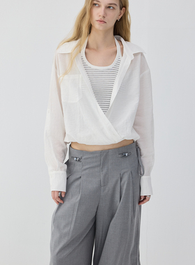 F1protagonist 多重穿法假两件挂脖松弛感叠穿立体褶皱时髦衬衫